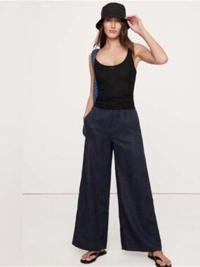 NEW Navy Blue BANANA REPUBLIC Linen Blend High Rise Pants 4 NWT